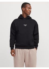 Jack & Jones Kapuzensweatshirt JACK & JONES "JJEURBAN EDGE STUDIO SWEAT HOOD NOOS", Herren, Gr. S, schwarz, angeraute Sweatware, Obermaterial: 70% Baumwolle, 30% Polyester, bedruckt, weit taillenbedeckt, ohne Ausschnitt, Rippb&uuml;ndchen, Sweatshirts Kapuzensweatshirt, mit Front und Back Print