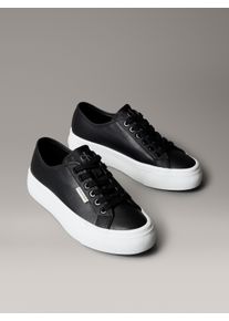 Plateausneaker Calvin Klein Jeans "VULC FLATF LACE UP LTH CK", Damen, Gr. 39, schwarz, wei&szlig;, Leder, Lederimitat, unifarben, Schuhe Plateausneaker, Schn&uuml;rschuh, Halbschuh, Freizeitsneaker mit CK-Logo
