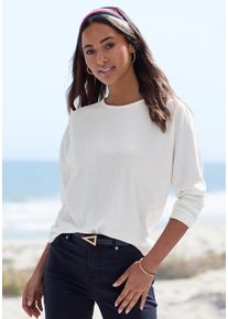 Langarmshirt Vivance "in modischer Struktur-Optik", Damen, Gr. 32/34, wei&szlig; (creme), Strick, Obermaterial: 55% Polyester (REPREVE), 42% Viskose, 3% Elasthan, Strukturmuster, figurumspielend, Rundhals, Shirts Langarmshirt, aus pflegeleichter Strickqualit&auml;t mit Viskose