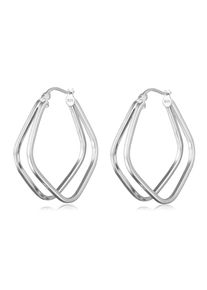 Paar Creolen Elli "Ohrringe Creolen Damen Zweireihig Rechteck 925 Silber" Gr. 32, silber, Ohrringe, Damen, ohne Stein, Silber 925 (Sterlingsilber), Paar Creolen