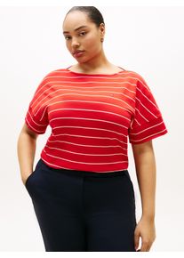 Kurzarmshirt Tommy Hilfiger Curve "CRV MDRN CODY CAP SLV C-NK TEE", Damen, Gr. 50, fine stp fireworks, calico, Single Jersey, Obermaterial: 100% Baumwolle, gestreift, normal, U-Boot-Ausschnitt, Shirts Kurzarmshirt, in gro&szlig;en Gr&ouml;&szlig;en