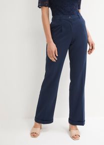 Marlene-Hose bonprix "Marlenehose", Damen, Gr. 46, K-Gr, blau (dunkelblau (kurz)), Twill, Obermaterial: 66% Polyester, 33% Viskose, 1% Elasthan, unifarben, loose fit lang, Hosen Marlene-Hose, weite Hose, mit B&uuml;gelfalte und Umschlagsaum, lockere Passform