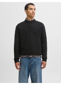 Jack & Jones Strickpullover JACK & JONES "JORYORK OLLIE KNIT CREW NECK", Herren, Gr. XL, schwarz, Strick, Obermaterial: 51% Polyester, 41% Polyacryl, 5% Wolle, 3% Elasthan, unifarben, relaxed fit normal, Rundhals, Rippb&uuml;ndchen, Pullover Strickpullover
