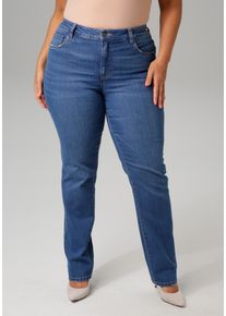 Straight-Jeans ANISTON PLUS, Damen, Gr. 46, N-Gr, blau (blau used), Denim/Jeans, Obermaterial: 81% Baumwolle, 17% Polyester, 2% Elasthan, Abriebeffekte, unifarben, figurumspielend lang, Jeans Straight-Jeans, mit leichtem Used-Effekt, Topseller