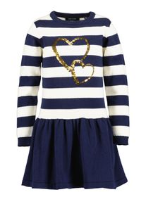 Strickkleid Blue Seven, M&auml;dchen, Gr. 92, N-Gr, blau (nachtblau), Feinstrick, Obermaterial: 100% Baumwolle, geringelt, gestreift, regular fit knieumspielend, Rundhals, Strickb&uuml;ndchen, Kleider Strickkleid, mit tollem Herzenmotiv mit Wendepailletten