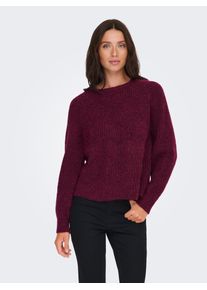 Strickpullover Only "ONLGILA LIFE LS STRUCTURE O-NECK BF KNT", Damen, Gr. L, winetasting detail:melange, Strick, Obermaterial: 79% Polyester, 13% Polyacryl, 5% Wolle, 3% Elasthan, meliert, regular fit, Rundhals, Puff&auml;rmel Rippb&uuml;ndchen, Pullover Strickpullover