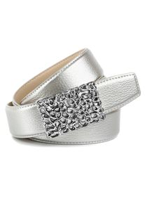 Lederg&uuml;rtel Anthoni Crown, Damen, Gr. 95, silber (silberfarben), Leder, unifarben, G&uuml;rtel Lederg&uuml;rtel, mit gl&auml;nzender, filigraner, silberfarbener Schlie&szlig;e