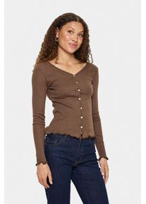 Strickjacke Saint Tropez "GruSZ Cardigan", Herren, Gr. XXL, fondue fudge melange, Strick, Obermaterial: 95% Baumwolle, 5% Polyester, meliert, regular fit normal, V-Ausschnitt, Strickjacken Strickjacke, mit Lochstickerei und gewelltem Saum