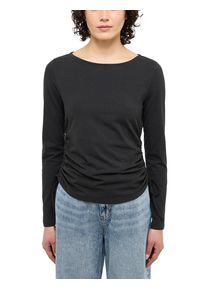 Langarmshirt Mustang "Style Delia", Damen, Gr. XS, schwarz (jet schwarz), Obermaterial: 48% Baumwolle, 48% Modal, 4% Elasthan, unifarben, slim fit taillenbedeckt, U-Boot-Ausschnitt, gerader Abschluss, Shirts Langarmshirt, mit Zugb&auml;ndern