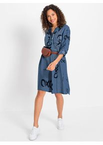 Druckkleid Inspirationen "Webkleid", Damen, Gr. 42, Normalgr&ouml;&szlig;en, blau (blau, bleached, schwarz, bedruckt), 100% Lyocell, gemustert, knielang, V-Ausschnitt, Kleider Druckkleid