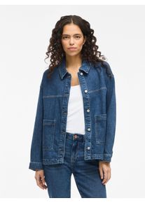 Jeansblazer Vila "VIJAF L/S DENIM JACKET - NOOS", Damen, Gr. 42, blau (medium blau denim detail:244), Denim/Jeans, Obermaterial: 99% Baumwolle, 1% Elasthan, unifarben, regular fit h&uuml;ftlang, Blazer Jeansblazer