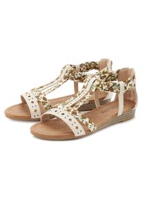 Sandale Lascana "Sommerschuh", Damen, Gr. 39, beige, Obermaterial: 50% Lederimitat, 50% Textilmaterial. Decksohle: 100% Lederimitat. Futter: 100% Lederimitat. Laufsohle: 100% Synthetik, bedruckt, mehrfarbig, Schuhe Sandale, Sandalette, Sommerschuh mit Riemchen im Festival-Look VEGAN