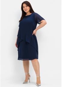 Abendkleid sheego "Abendkleid", Damen, Gr. 54, Normalgr&ouml;&szlig;en, blau (marine), 100% Polyester, Spitze:100% Polyamid, unifarben, knielang, Rundhals, Kleider Abendkleid