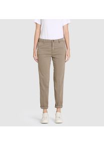 Chinohose MAC "CHINO turn up", Damen, Gr. 46, N-Gr, gr&uuml;n (mud gr&uuml;n ppt), Web, Obermaterial: 39% Lyocell, 34% Modal, 17% Baumwolle, 7% Elastomultiester, 3% sonstige Fasern, unifarben, slim fit kn&ouml;chelfrei, Hosen Chinohose, mit dezentem Glanz, elegant und sportiv zugleich