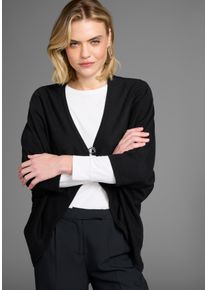 Strickjacke Laura Scott, Damen, Gr. 44/46, schwarz, Strick, Obermaterial: 50% Baumwolle, 50% Polyacryl, unifarben, Basic, oversize h&uuml;ftbedeckend, V-Ausschnitt, Strickjacken Strickjacke, oversized, mit Verschluss und 3/4 &Auml;rmeln