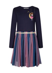 Midikleid happy girls, M&auml;dchen, Gr. 146, N-Gr, blau (navy), Jersey, Obermaterial: 95% Baumwolle, 5% Elasthan. Futter: 100% Polyester. Unterteil: 100% Polyester, bedruckt, regular fit, Rundhals, Kleider Midikleid