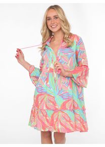 Sommerkleid Zwillingsherz "Power Farben", Damen, Gr. SM (S/M), N-Gr, bunt, Web, Obermaterial: 100% Baumwolle, gemustert, loose fit ca. Mitte Knie, Serafino, Kleider Sommerkleid, mit Tasseln, Trompeten &Auml;rmeln und Eingriffstaschen