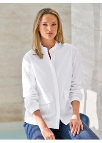 Langarmbluse Heine, Damen, Gr. 38, wei&szlig;, 67% Baumwolle, 29% Polyester, 4% Elasthan, unifarben, Rundhals, Blusen Langarmbluse