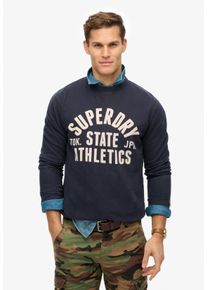 Sweatshirt Superdry "ATHLETIC ESS CREW", Herren, Gr. M, blau (bradley navy), angeraute Sweatware, Obermaterial: 100% Baumwolle, bedruckt, loose fit normal, Rundhals, Rippb&uuml;ndchen, Sweatshirts Sweatshirt