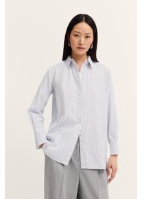 Langarmbluse Bugatti "Reine Baumwolle", Damen, Gr. 46, 330, blaugrau, 100% Baumwolle, gestreift, normal, ohne Ausschnitt, 1-Knopf-Manschette, Blusen Langarmbluse, gestreift mit Hemdkragen & Knopfleiste