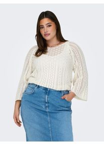Strickpullover Only CARMAKOMA "CARNOLA LIFE 3/4 PULLOVER KNT NOOS", Damen, Gr. XL, wei&szlig; (cloud dancer), Strick, Obermaterial: 70% Baumwolle, 30% Polyester, unifarben, regular fit normal, Rundhals, Pullover Strickpullover