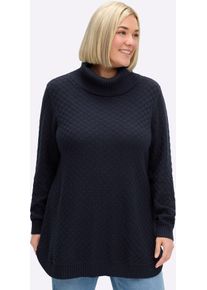 Rollkragenpullover sheego "Pullover", Damen, Gr. 52/54, tiefblau, 50% Baumwolle, 50% Polyacryl, unifarben, Pullover Rollkragenpullover