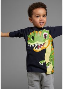 Langarmshirt Kidsworld "CURIOUS DINO", Jungen, Gr. 128/134, blau (marine), Jersey, Obermaterial: 100% Baumwolle, bedruckt, Basic, Rundhals, Shirts Langarmshirt, Langarm, Basic-Passform, peppiger Druck, Topseller