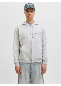 Jack & Jones Kapuzensweatshirt JACK & JONES "JORNORREBRO EMB SWEAT ZIP HOOD NOOS", Herren, Gr. M, wei&szlig; melange, angeraute Sweatware, Obermaterial: 89% Baumwolle, 11% Polyester, meliert, relaxed fit normal, Rundhals, Rippb&uuml;ndchen, Sweatshirts Kapuzensweatshirt, mit Stickerei