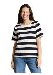T-Shirt Tom Tailor, Damen, Gr. XS, wei&szlig; navy bold stripe, Single Jersey, Obermaterial: 100% Baumwolle, gestreift, regular fit normal, Rundhals, gerader Abschluss, Shirts T-Shirt, mit Streifen Muster