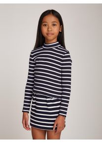 Langarmshirt Tommy Hilfiger "MOCK NECK RIB TOP LS", M&auml;dchen, Gr. 80, blau (desert sky), Rippware, Obermaterial: 95% Baumwolle, 5% Elasthan, gestreift, slim fit, Babylock, Shirts Langarmshirt, im Streifendesign, mit Babylock-Saum