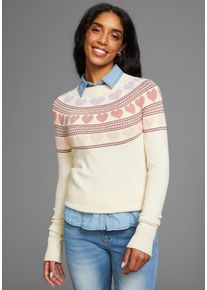 Norwegerpullover Kangaroos, Damen, Gr. 44/46, beige (beige, melange), Strick, Obermaterial: 50% Viskose, 26% Polyamid, 24% Polyester, figurumspielend h&uuml;ftlang, Rundhals, Raglan&auml;rmel Rippb&uuml;ndchen, Pullover Norwegerpullover, mit Herzen