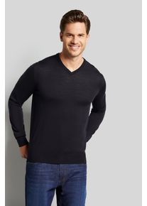 Rundhalspullover Bugatti, Herren, Gr. S, blau (marine), 100% Wolle, regular fit, V-Ausschnitt, Rippb&uuml;ndchen, Pullover Rundhalspullover, aus feiner Merinowolle