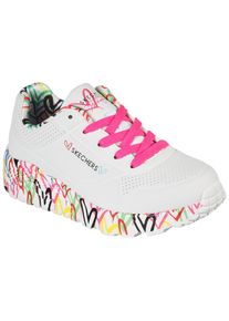 Sneaker Skechers "UNO LITE-LOVELY LUV", M&auml;dchen, Gr. 27, bunt (wei&szlig;, multi, 2), Lederimitat, Textil, kontrastfarbene Details, Schuhe Sneaker, Schn&uuml;rschuh mit bedruckter Sohle, Gr&ouml;&szlig;enschablone zum Download