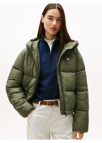 Steppjacke Tommy Jeans "TJW HOODED PUFFER JACKET", Damen, Gr. XS (34), gr&uuml;n (pewter gr&uuml;n), Web, Obermaterial: 100% Nylon, unifarben, regular fit, Jacken Steppjacke