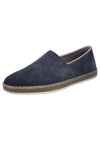 Slipper Rieker, Herren, Gr. 44, blau (nachtblau), Veloursleder, unifarben, Schuhe Slipper, Schlupfschuh, Casual-Slipper, Mokassin mit Perforation