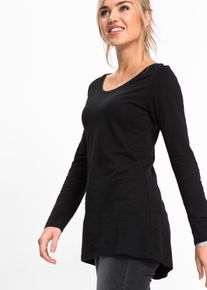 Langarmshirt bonprix "Langarmshirt aus reiner Baumwolle", Damen, Gr. 52/54 (XXL), schwarz, Jersey, Obermaterial: 100% Baumwolle, unifarben, loose fit Po-bedeckend, Rundhals, Shirts Langarmshirt, lockere Passform, Langarm-Design, abgerundeter Saum, aus Baumwolle