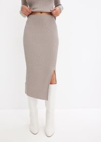 Strickrock bonprix "Strickrock aus flie&szlig;endem Viskose-Mix", Damen, Gr. 32/34 (XS), grau (silber, naturstein), Strick, Obermaterial: 38% Viskose, 37% Polyester, 16% Polyamid, 9% metallisierte Fasern, Glitzermuster, unifarben, figurbetont 3/4-L&auml;nge, R&ouml;cke Strickrock, aus Viskose, Polyester, Polyamid und metallisierten Fasern