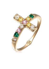 Silberring HAZE & GLORY "Ring Edelstein Kreuz Vivid 375er Gelbgold" Gr. 58, gold, Fingerringe, Damen, 58, Gelbgold 375, Silberring