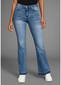 Weite Jeans Kangaroos, Damen, Gr. 46, N-Gr, blau (blau used), Denim/Jeans, Obermaterial: 76% Baumwolle, 16% Polyester, 7% Viskose, 1% Elasthan, bootcut fit lang, Jeans Weite Jeans, Flare Weite Jeans High Waist