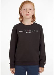 Sweatshirt Tommy Hilfiger "ESSENTIAL SWEATSHIRT", Jungen, Gr. 6/116, schwarz, Obermaterial: 100% Baumwolle, bedruckt, Basic schmal, Rundhals, Rippb&uuml;ndchen, Sweatshirts Sweatshirt, Kinder Kids Junior MiniMe,f&uuml;r Jungen und M&auml;dchen