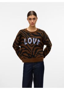 V&eacute;ro Moda Strickpullover VERO MODA "VMNEWKAI LS O-NECK PULLOVER BOO", Damen, Gr. XL, emperador pattern:with schwarz zebra pattern, baby lavender text, Strick, Obermaterial: 52% Polyester, 40% Polyacryl, 5% Wolle, 3% Elasthan, gemustert, regular fit, Rundhals, Rippb&uuml;ndchen, Pullover Strickpullover