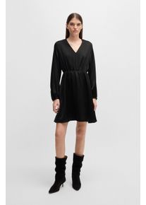 Blusenkleid BOSS Orange "Doria Premium Damenmode", Damen, Gr. S, N-Gr, schwarz (schwarz 001), Web, Obermaterial: 100% Polyester, unifarben, regular fit, V-Ausschnitt, Manschette, Kleider Blusenkleid, in A-Linien Form