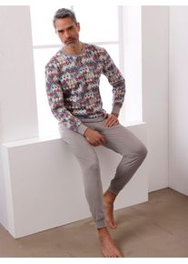 Schlafanzug, Herren, Gr. 44/46, grau (grau, bedruckt), 100% Baumwolle, Homewear-Sets Schlafanzug