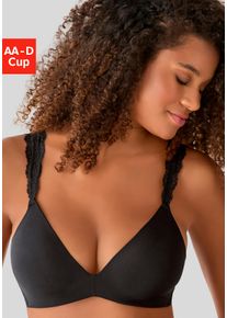 Push-up-BH Lascana, Damen, Gr. 85, Cup C, schwarz, Microtouch, Obermaterial: 60% Polyamid, 35% Polyester, 5% Elasthan, BHs Push-up-BH, ohne B&uuml;gel mit wundersch&ouml;nen Spitzentr&auml;gern, Dessous, Topseller