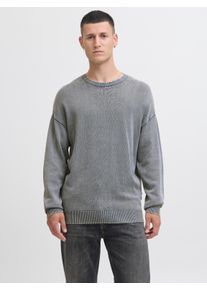 Jack & Jones Rundhalspullover JACK & JONES "JJECHARGE FADED KNIT CREW NECK NOOS", Herren, Gr. S, castlerock, Strick, Obermaterial: 100% Baumwolle, unifarben, relaxed fit h&uuml;ftbedeckend, Rundhals, Rippb&uuml;ndchen, Pullover Rundhalspullover