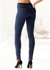 Jeggings Buffalo, Damen, Gr. 46, N-Gr, blau (jeansblau), Strick, Obermaterial: 69% Baumwolle, 21% Polyester, 8% Viskose, 2% Elasthan, unifarben, figurbetont, Hosen Jeggings, mit Taschen, Topseller