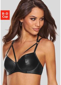 Schalen-BH Petite Fleur Gold, Damen, Gr. 85, Cup B, schwarz, Lederoptik (PU beschichtet), Obermaterial: 80% Polyester, 12% Polyamid, 8% Elasthan. Beschichtung: 100% Polyurethan, BHs Schalen-BH, aus Lederimitat mit aufregenden B&auml;nderdetails, Reizw&auml;sche, Dessous