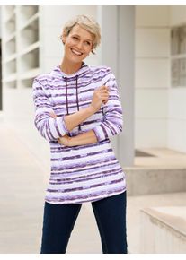 Langarmshirt Classic Basics "Langarm-Shirt", Damen, Gr. 44, lila (feige, ecru, bedruckt), 100% Baumwolle, gemustert, gestreift, mehrfarbig, meliert, Rundhals, Shirts Langarmshirt