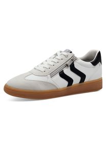 Plateausneaker Marco Tozzi, Damen, Gr. 38, schwarz-wei&szlig; (wei&szlig;, schwarz), Lederimitat, Textil, Veloursleder, unifarben mit Farbeinsatz, Schuhe Plateausneaker, Freizeitschuh, Halbschuh, Schn&uuml;rschuh mit Kontrastbesatz