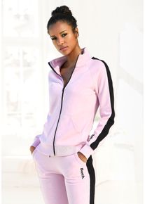 Sweatjacke BENCH. LOUNGEWEAR, Damen, Gr. 36/38, rosa (rosa, schwarz), Jersey, Obermaterial: 60% Baumwolle, 40% Polyester, unifarben mit Farbeinsatz, bequem h&uuml;ftbedeckend, ohne Ausschnitt, Raglan&auml;rmel Rippb&uuml;ndchen, Sweatjacken Sweatjacke, mit Seitenstreifen und Stehkragen, Loungewear, Topseller